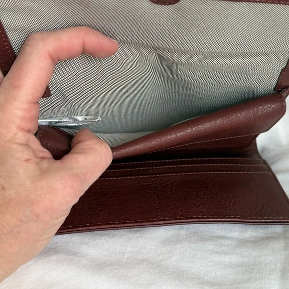 Fossil Blake Flap Wallet Henna Brown Tortoise Shell Long Trifold RFID Snap - Picture 7 of 9